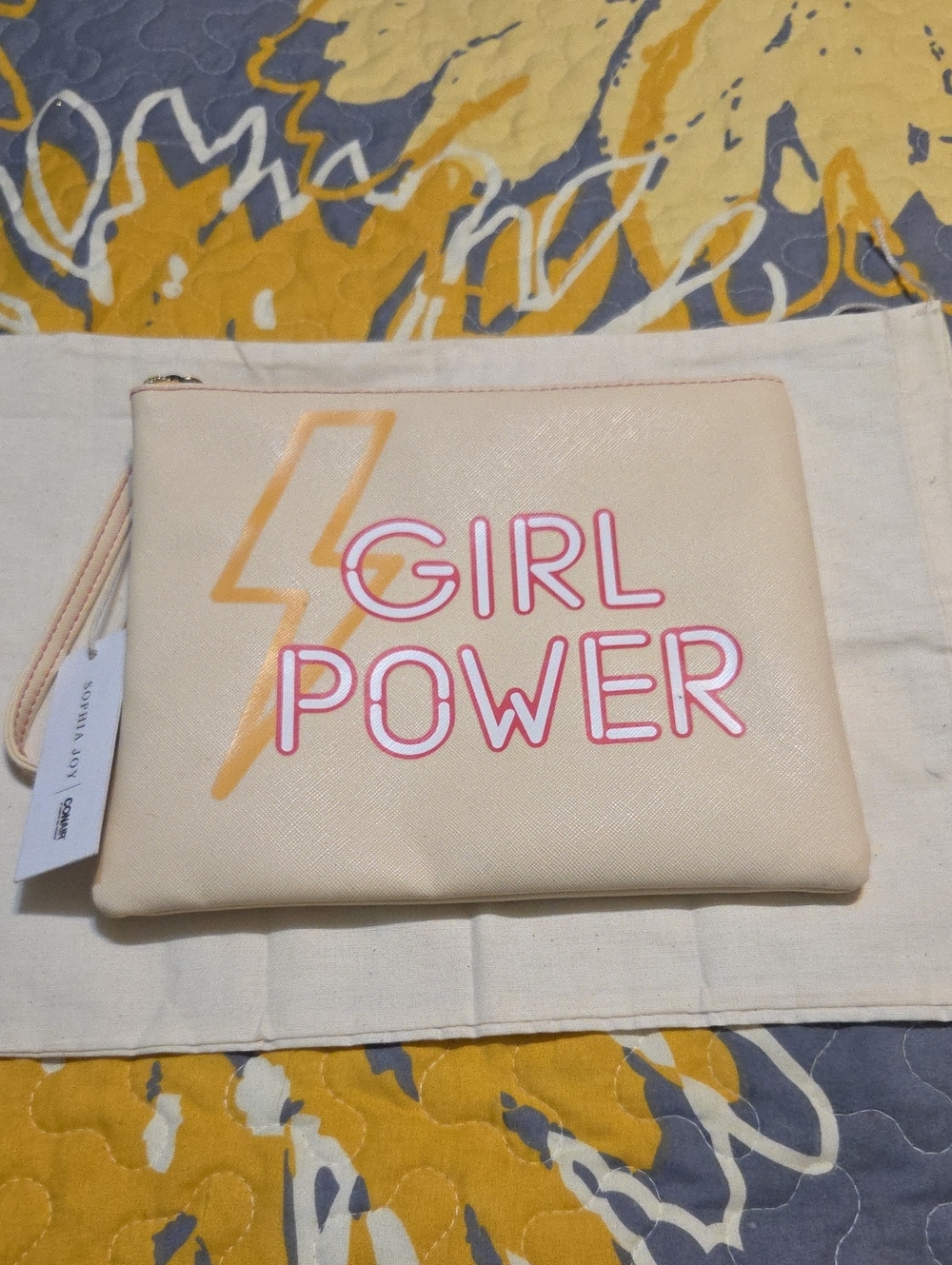Girl Power Cream Wristlet Pouch with Lightning Accent